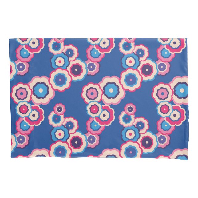 Retro Blue Floral Pillowcase (Front)