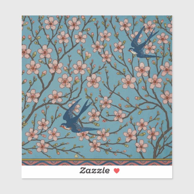 Retro Blue Floral Swallow Pattern by Walter Crane (Sheet)