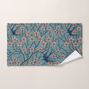 Retro Blue Floral Swallow Pattern by Walter Crane Bath Towel Set
