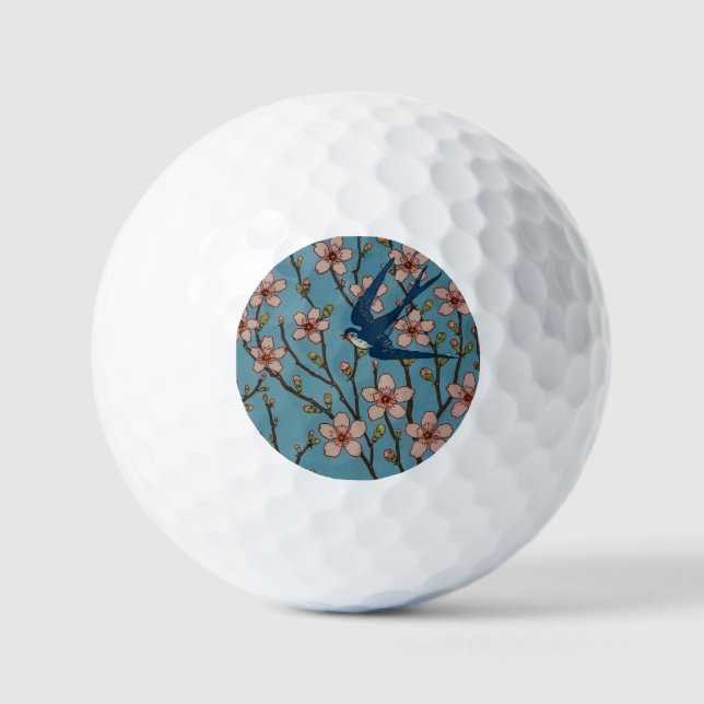Retro Blue Floral Swallow Pattern by Walter Crane Golf Balls (Front)