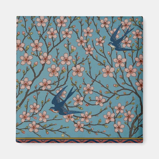 Retro Blue Floral Swallow Pattern by Walter Crane Magnet (Front)