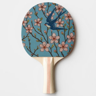 Retro Blue Floral Swallow Pattern by Walter Crane Ping Pong Paddle