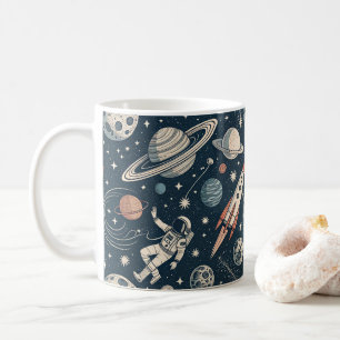 Retro Blue Galaxy Exploration Coffee Mug