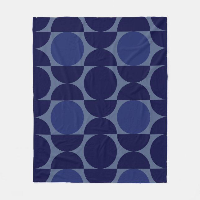 Retro Blue Geometric Fleece Blanket (Front)
