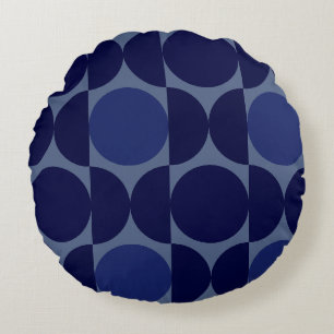 Retro Blue Geometric Round Cushion