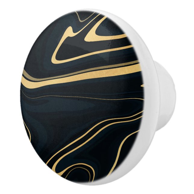 Retro Blue Gold Swirl Liquid Painting Design Ceramic Knob (Right)