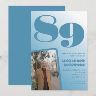 Retro Blue Gradient Photo 89th birthday Invitation