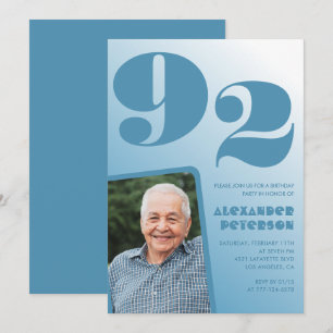 Retro Blue Gradient Photo 92nd birthday Invitation