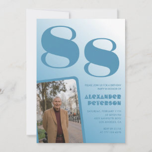 Retro Blue Gradient Photo Men 88th birthday Invitation