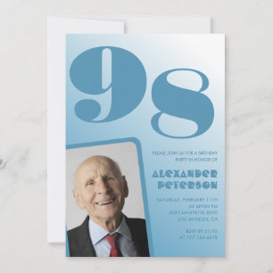 Retro Blue Gradient Photo Men 98th birthday Invitation