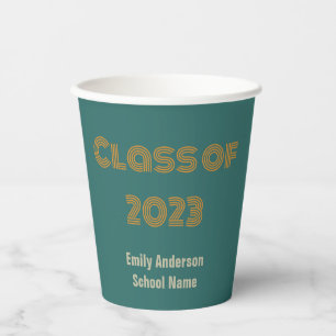 Retro Blue-Green and Orange Graduation Paper Cups