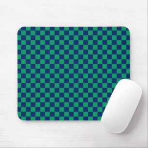 Retro Blue Green Checks Chequered  Mouse Pad