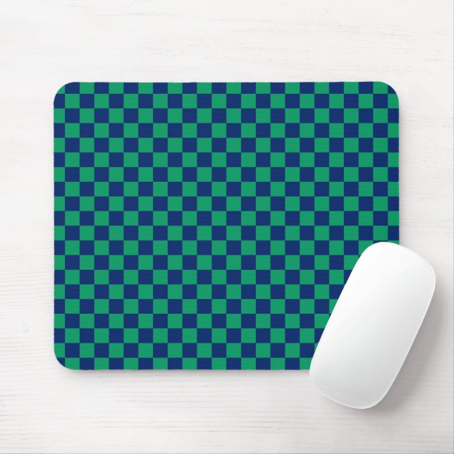 Retro Blue Green Checks Chequered  Mouse Pad (With Mouse)