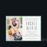 Retro Blue Green Chequerboard Bat Mitzvah Photo  Invitation<br><div class="desc">Celebrate this meaningful milestone with a bold, modern Bat Mitzvah invitation that perfectly blends style and tradition. This eye-catching design features a trendy vertical name layout paired with sleek sans-serif typography, a pastel chequerboard-style border in mint green and sky blue, and a large customisable photo area to showcase the guest...</div>