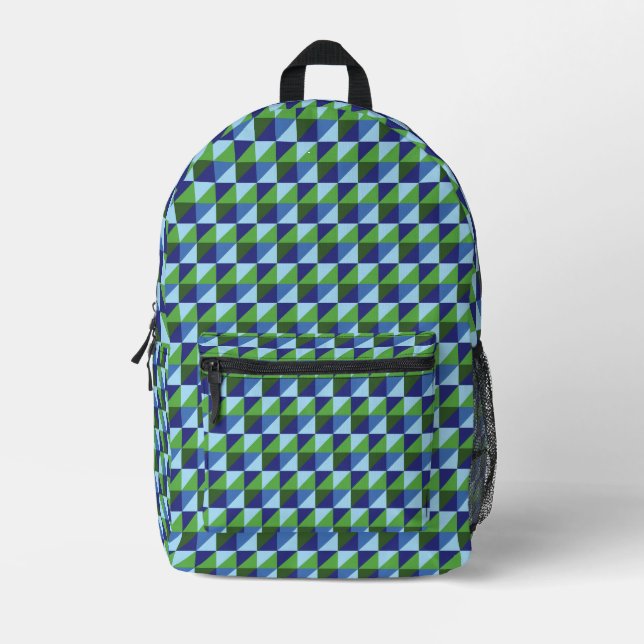 Retro Blue & Green Geometric Triangle Abstract Pet Printed Backpack (Front)