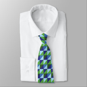 Retro Blue & Green Geometric Triangle Abstract Tie