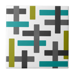 Retro Blue, Green, Grey Abstract Tile