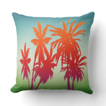 Retro Blue Green Orange Sunset Palm Trees