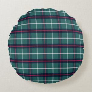 Retro Blue Green Plaid Round Pillow