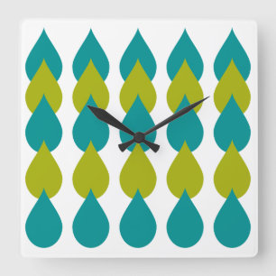 Retro Blue Green Square Wall Clock