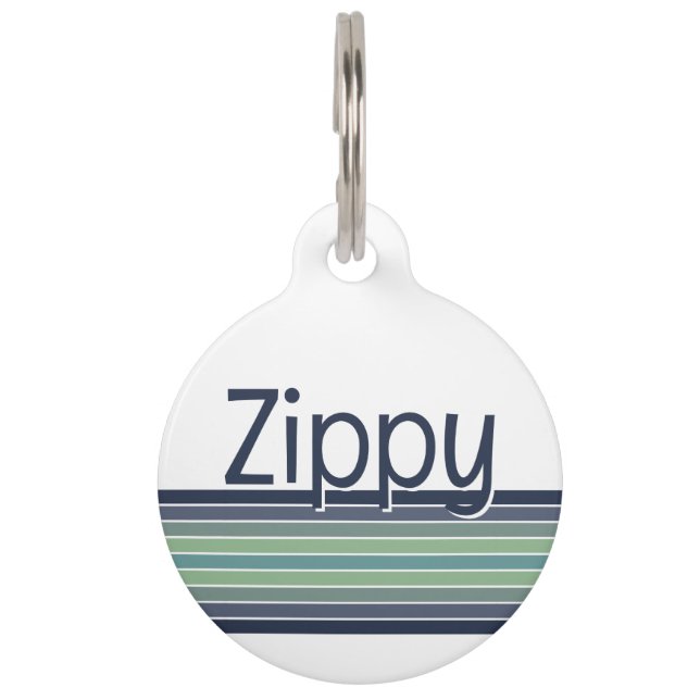 Retro Blue & Green Surfboard Striped Custom Pet Tag (Front)