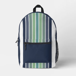 Retro Blue & Green Surfboard Striped Printed Backpack