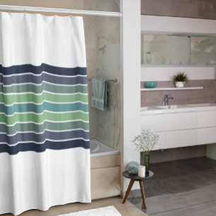 Retro Blue & Green Surfboard Striped  Shower Curtain