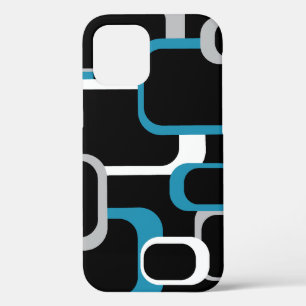 Retro Blue Grey White Squares Pattern iPhone 12 Case