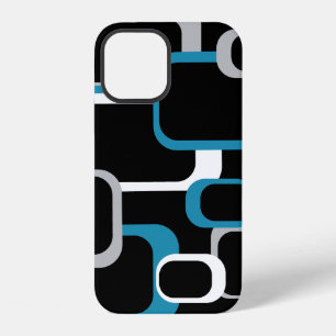 Retro Blue Grey White Squares Pattern iPhone 12 Case