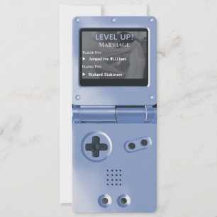Retro Blue Handheld Gaming Wedding Invitation