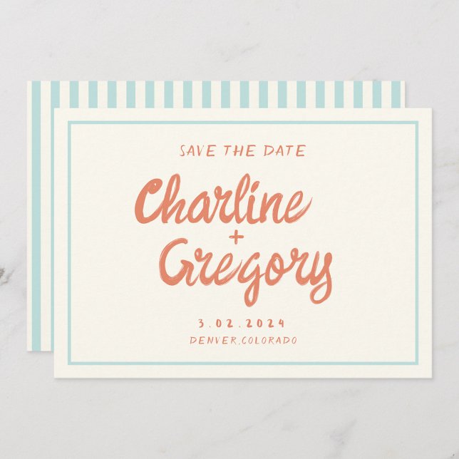 Retro Blue Handwriting Wedding Save the Date Invit Invitation (Creator Uploaded)
