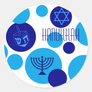 Retro Blue Hanukkah Dots Classic Round Sticker