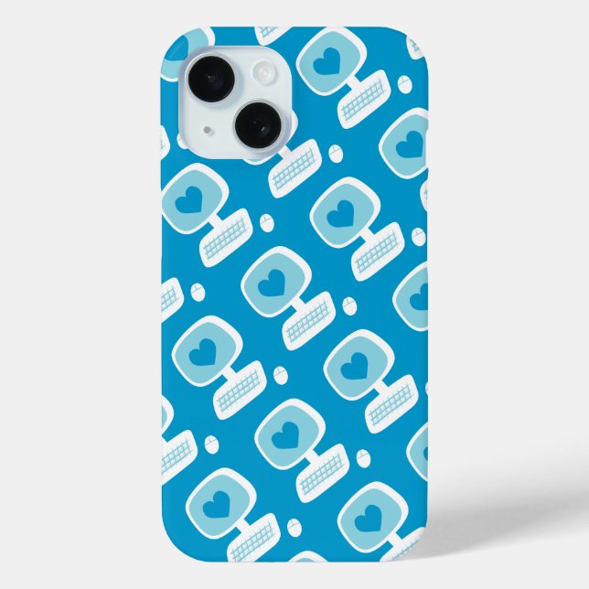 Retro Blue Heart Computer Geeky iPhone 12 Case (Back)