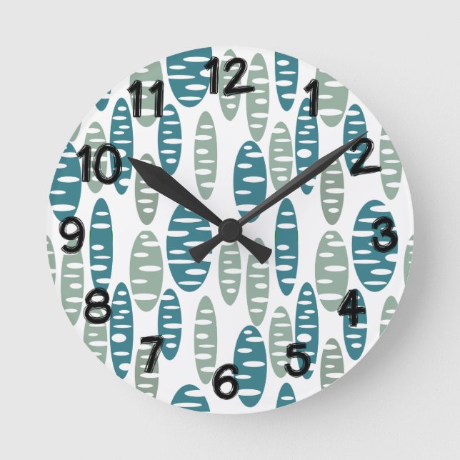 Retro Blue Holey Ovals  Round Clock (Front)