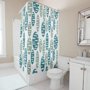 Retro Blue Holey Ovals  Shower Curtain