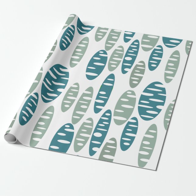 Retro Blue Holey Ovals  Wrapping Paper (Unrolled)