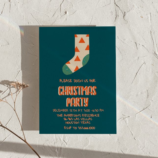 Retro Blue Illustrated Christmas Winter Sock Party Invitation (Creator Uploaded)
