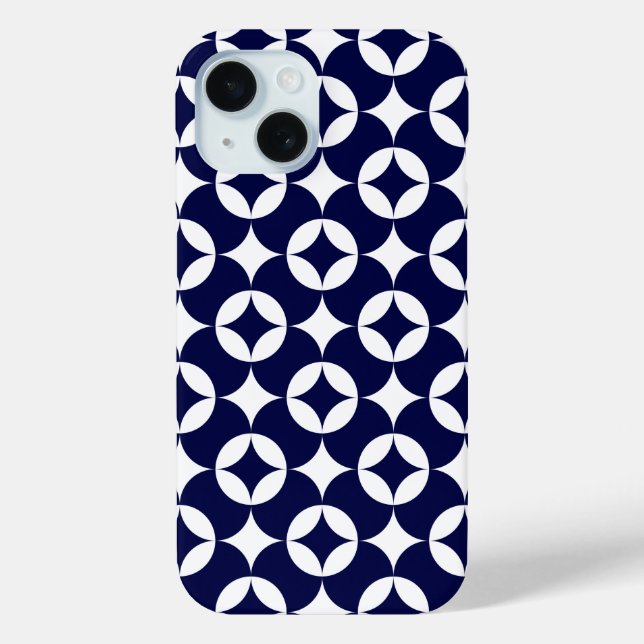 Retro Blue Interlocking Circles Geometric Pattern Case-Mate iPhone Case (Back)