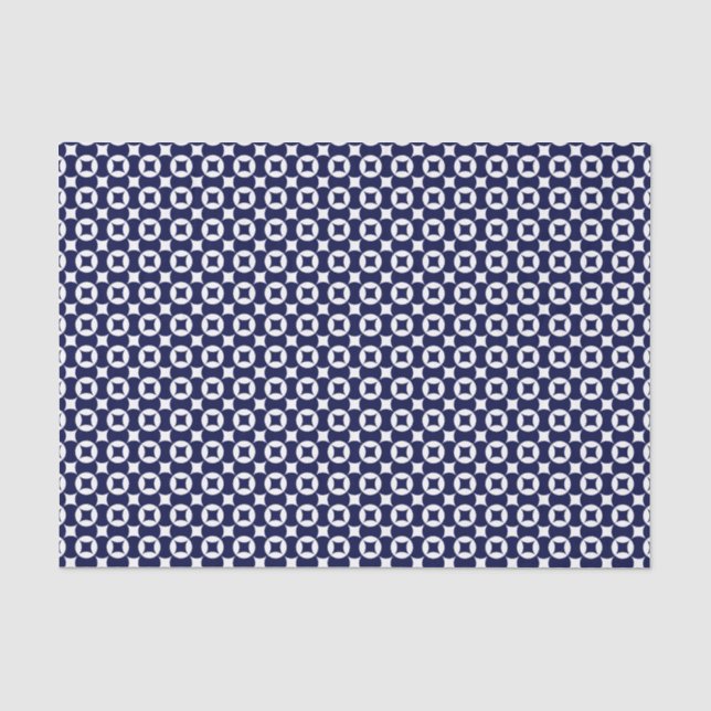Retro Blue Interlocking Circles Geometric Pattern Tissue Paper (Front)