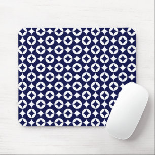 Retro Blue Interlocking Circles Geometric Shippo Mouse Pad