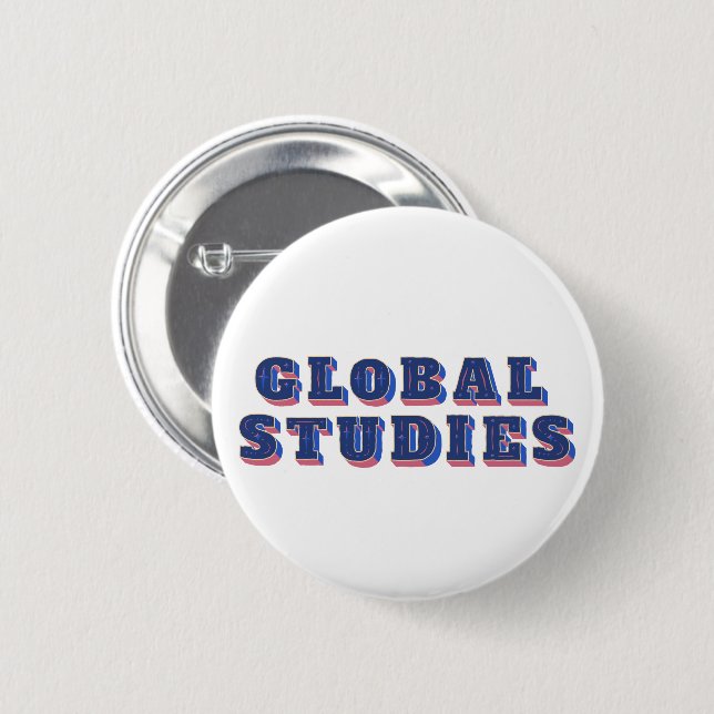 Retro blue letters global studies  6 cm round badge (Front & Back)