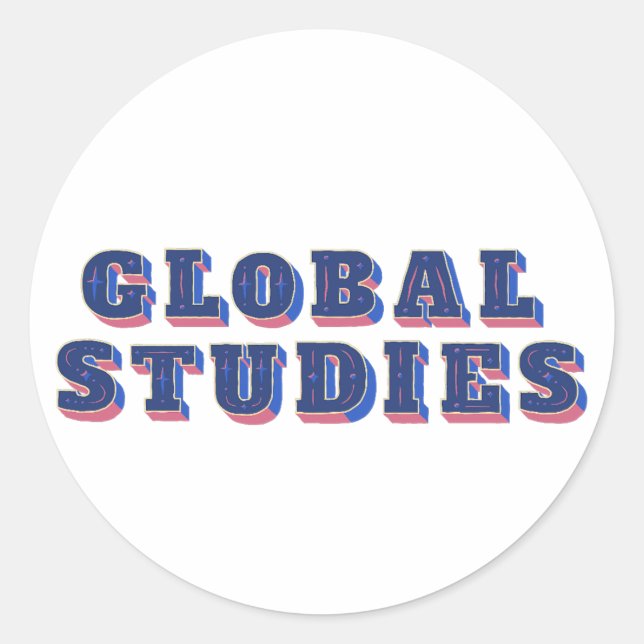 Retro blue letters global studies classic round sticker (Front)