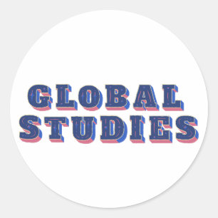 Retro blue letters global studies classic round sticker