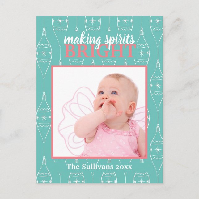 Retro Blue Making Spirits Bright Baby Girl Postcard (Front)