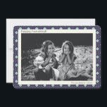 Retro Blue Mid Century Mod Pattern Hanukkah Photo Holiday Card<br><div class="desc">Trendy,  modern,  and simple retro mid century mod lines pattern in blue and white for Hanukkah,  personalized with your name and photo.</div>