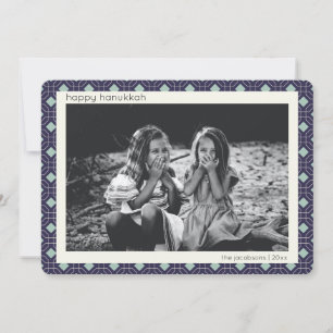 Retro Blue Mid Century Mod Pattern Hanukkah Photo Holiday Card