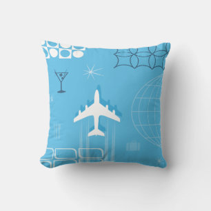 Retro Blue Mid-Century Style Jet-Age Cushion
