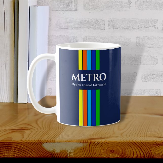  Retro Blue Modern Stripes Business Logo Coffee Mug (Creator Uploaded)
