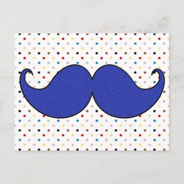 Retro Blue Moustache Moustache Postcard (Front)