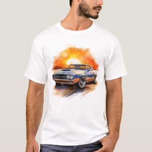 Retro Blue Muscle Car – Classic Sunset T-Shirt
